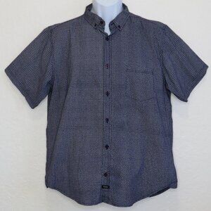 hype* Men's Short Sleeve Button Down Curved Hem Chest Pocket BOHO Shirt~ Size XL